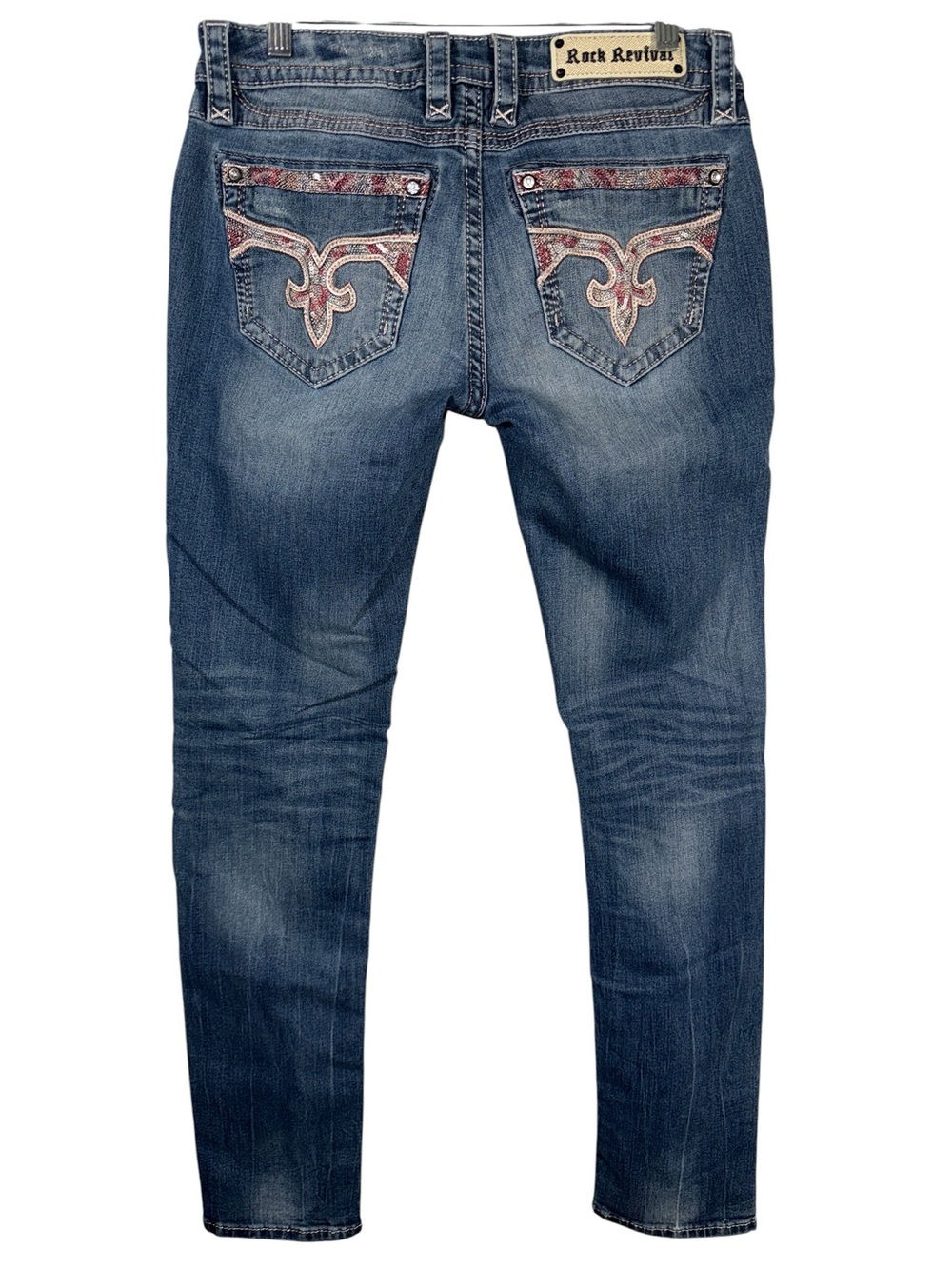 Rock Revival Women's Skinny Jeans with Embellished Pockets - Dark Blue - Picture 3 of 7